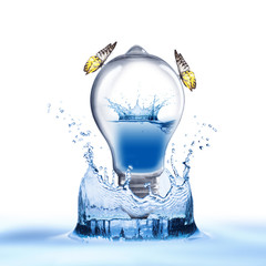 Light bulb with water inside and water splash