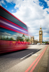 Red Bus crossing Westminster Bridge