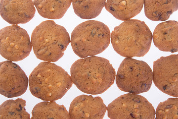 Chocolate chips cookies on background