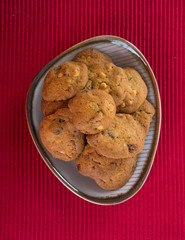Chocolate chips cookies on background
