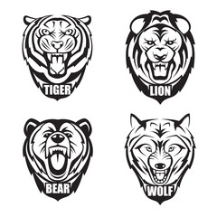 heads of bear, wolf, tiger and lion