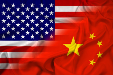 Waving China and USA Flag