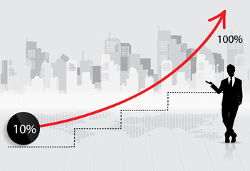 Fototapeta premium Business growing graph with businessman. Vector illustration.