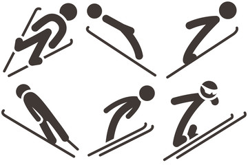 Ski jumping icons set