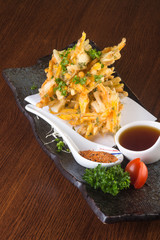 japanese cuisine. tempura. Deep fried mix vegetable on the backg