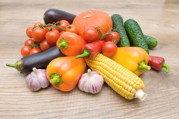 vegetables on a wooden background close up