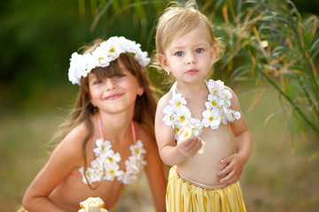 portrait of two girl in tropical style