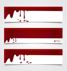 Happy Halloween design banners. Blood dripping on paper, blood b