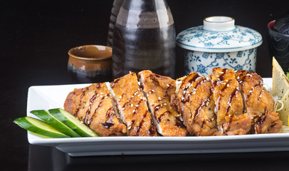 japanese cuisine. fried chicken on the background