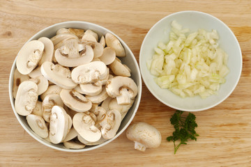 mushrooms and onions, ingredients for mushroom soup