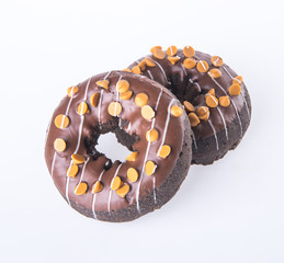 chocolate donuts on a white background