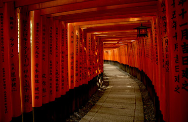 Red Torii gates in Fushimi Inari Taisha Shrine in Kyoto