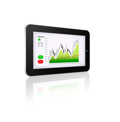 tablet with stock market chart isolated over white