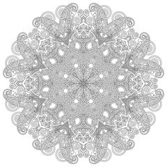 Circle lace ornament, round ornamental geometric doily pattern,