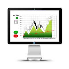 computer with stock market chart isolated over white