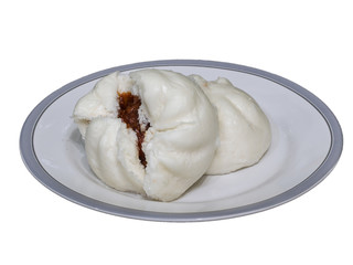 Steam stuffed bun on  plate isolation