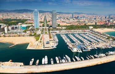 Fototapeten  aerial view of Port Olimpic from helicopter. Barcelona © JackF