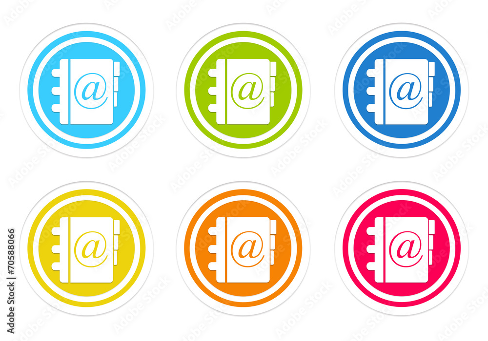 Poster set of rounded colorful icons with address book symbol