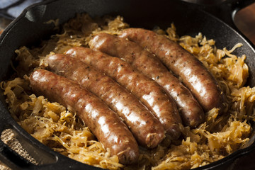 Roasted Beer Bratwurst with Saurkraut