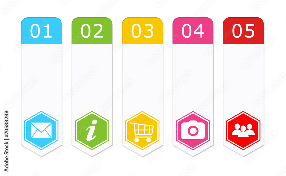 Poster set of colorful buttons for web menu with hexagon icons