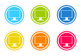 Set of colorful icons with tv screen of computer monitor symbol