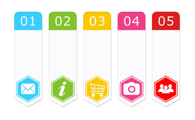 Set of colorful buttons for Web menu with hexagon icons