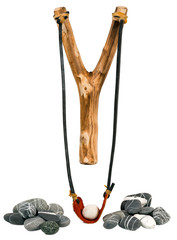 Handmade Wooden Slingshot on White