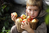 boy with a basket of apples in the hands of