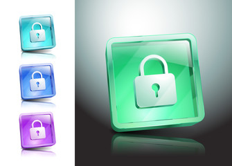 glass icons set green lock security