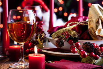 Christmas gift in dishware at the table