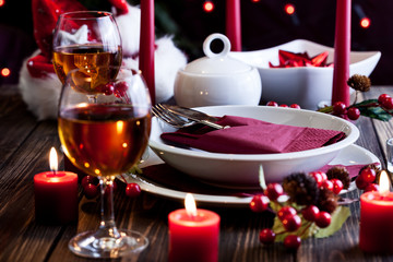 Christmas dishware on the table