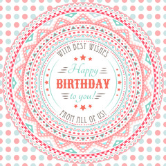 Naklejka premium Funny cute happy birthday card. Typography letters font type