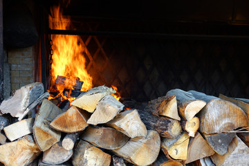 Un feu de cheminée avec des rondins de bois