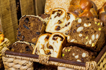 Bread at the market, on a basket