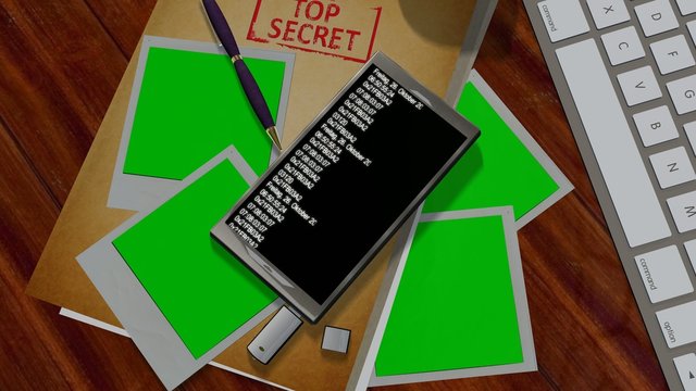 espionage program scans smartphone on secret file green screen