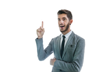 Business man getting a good idea isolated on white