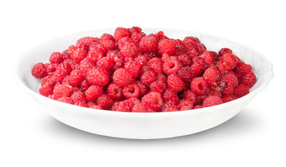 Pile Of Fresh Raspberries On A White Plate