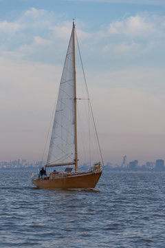 Sailing at Rio de la Plata River, Buenos Aires City. Argentina.