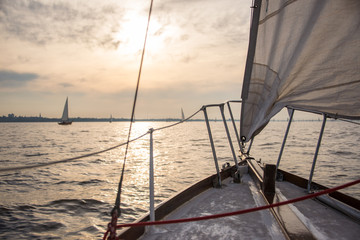 Fototapeta premium Sailing at Rio de la Plata River, Buenos Aires City. Argentina.