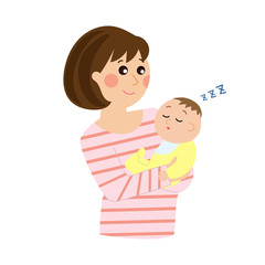 Obraz premium A young mom and a sleeping baby