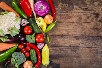 vegetables on wooden table
