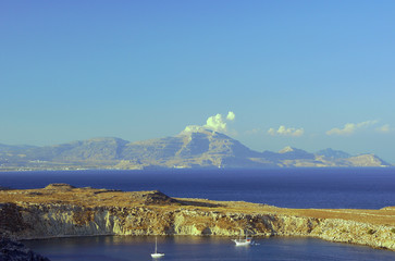 Peninsula and the mountains on the Greek island of Rhodes .