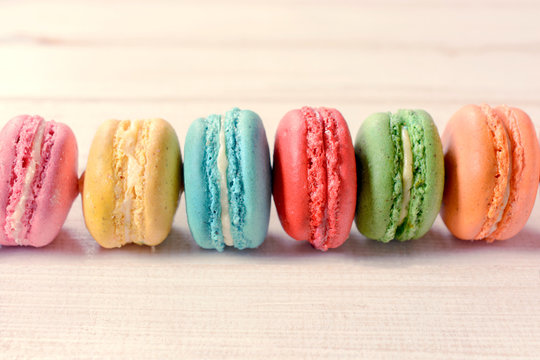 Macaroon cookies on white background