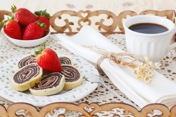 Bolo de rolo (swiss roll, roll cake) Brazilian chocolate dessert