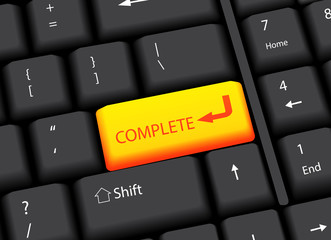 Black keyboard Computer with word Complete, vector illustration