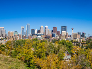 Calgary skyline from the south looking north in fall