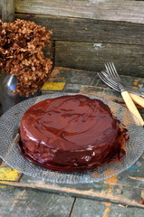 Traditional cottage cheese cake covered in chocolate