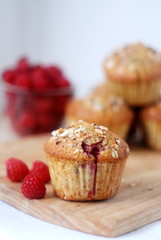 Raspberry muffins, selective focus