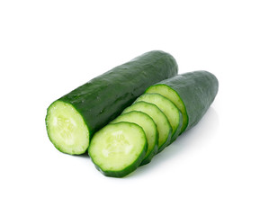 Cucumber and slices isolated over white background