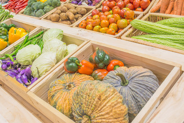agriculture harvested products on wooden box